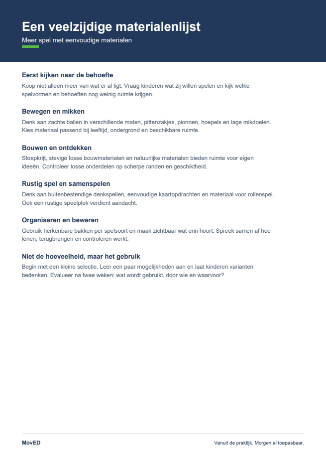 Voorbeeld van Een veelzijdige materialenlijst