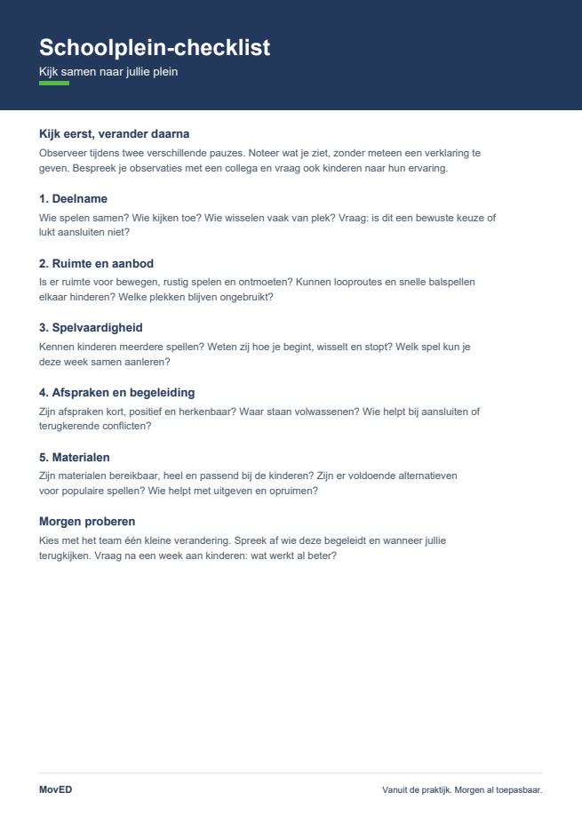 Voorbeeld van Schoolplein-checklist